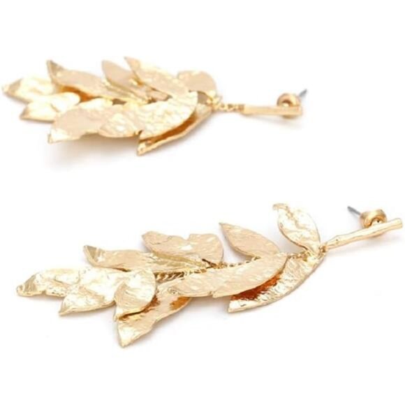 Gold Leaf Fringe Earrings | Boho Tassel Dangle Jewelry - Picture 5 of 5